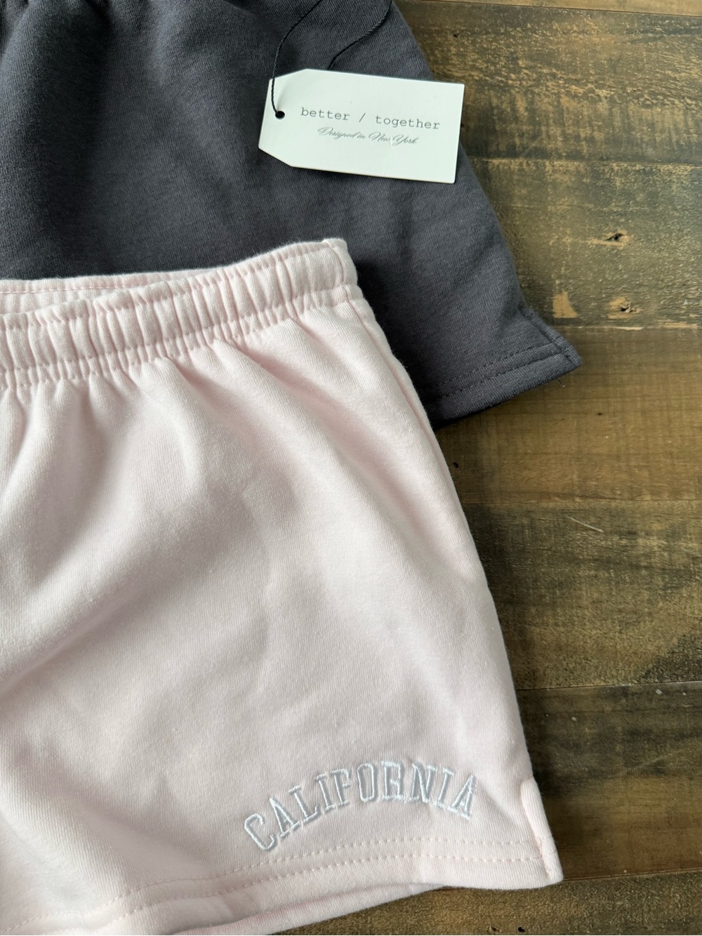 Women’s Athletic Drawstring Shorts - Light Pink and Charcoal - Picture 2 of 5